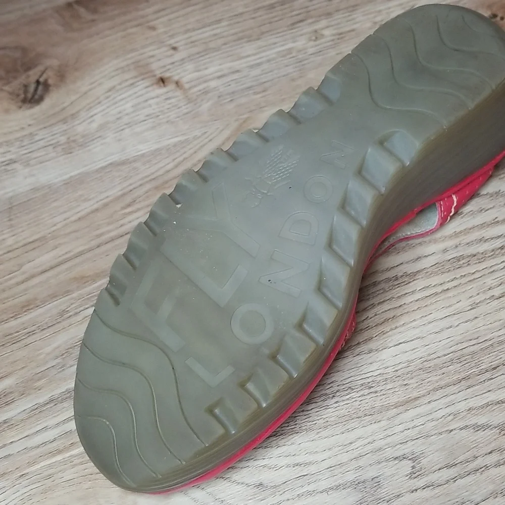 Fly London Luna Wedge Heel Red Open Toe Red Lace Up Sandals - Picture 14 of 14